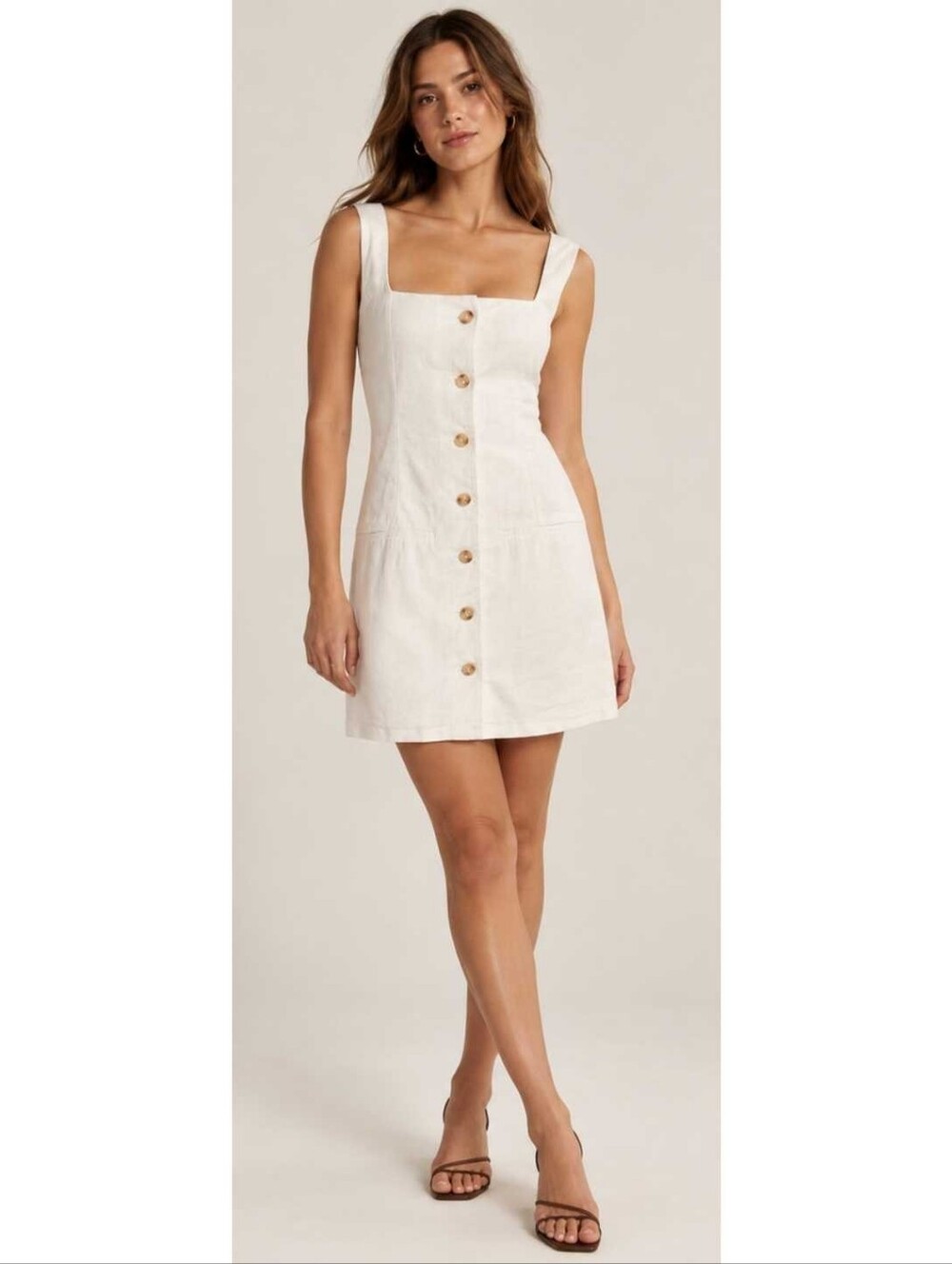 Abercrombie & Fitch Linen Blend Mini Dress White Button Front Sleeveless Classic